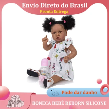 57 cm Baby Doll Rodi Deklica, Temno Kožo Silikonski Telo Kodraste Vlakna Las S Cvetličnim Krilo