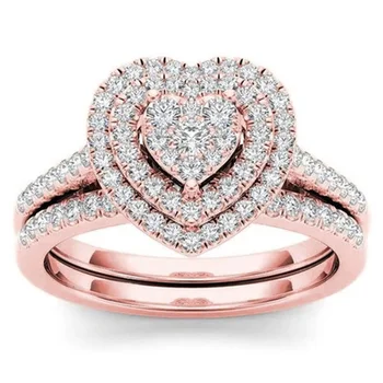 Lepe modne vdelan akril diamond dva-kos poročne Princesa v obliki srca ljubezen poročni prstan